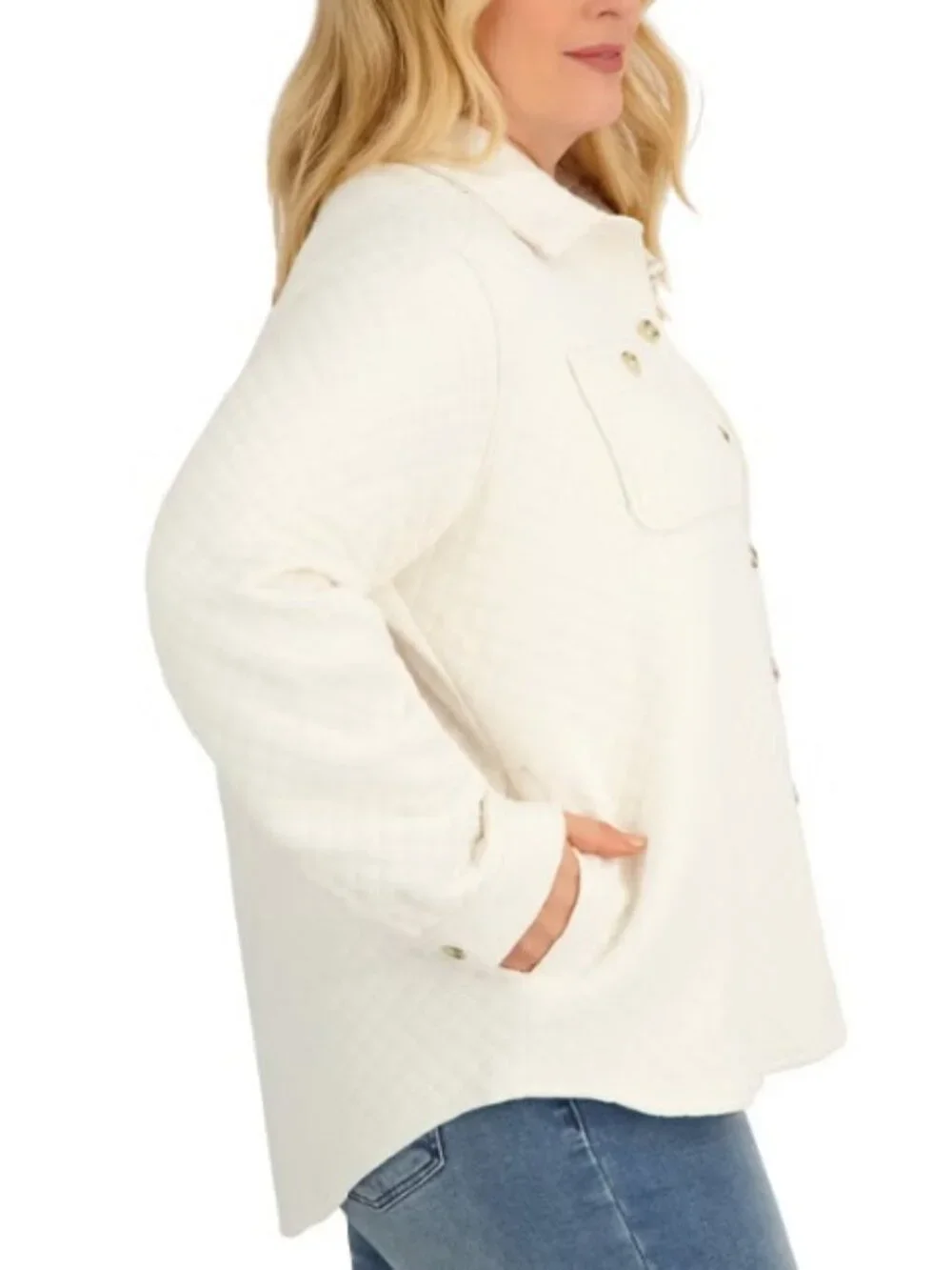 NWT SAGE Women's Quilted Shirt Jacket, Cream (Bone)